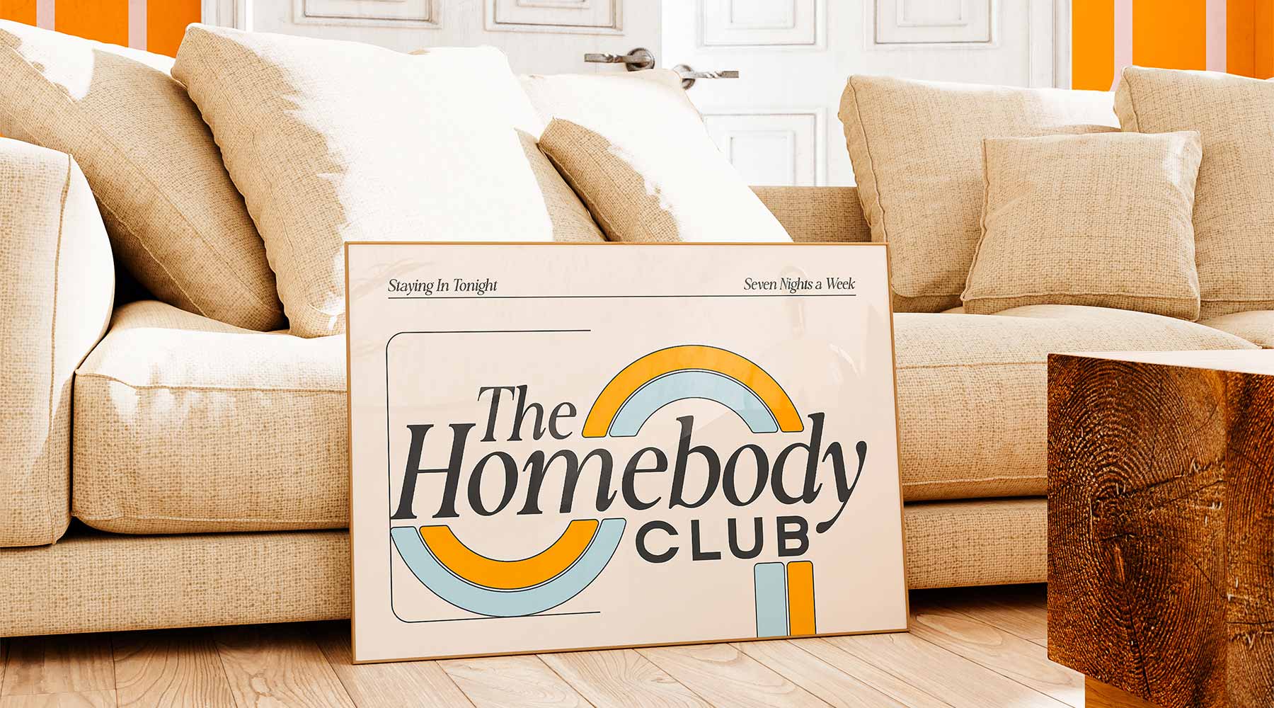 The Homebody Club” retro wall art print — bold typography for cozy interiors, perfect for introverts and stylish homebodies