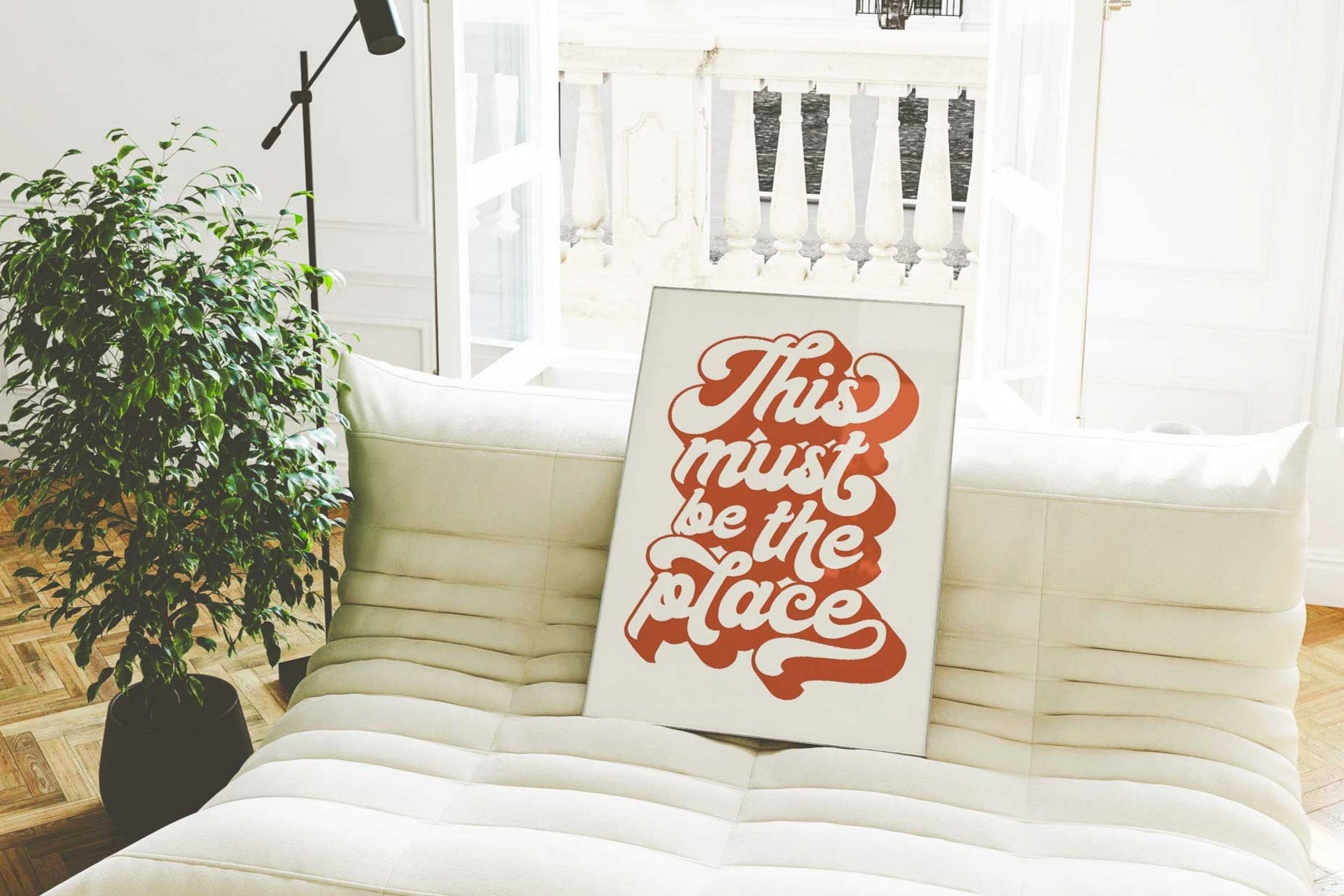 This Must Be the Place” vintage-inspired typography print — warm modern design for entryways, bedrooms, or living spaces.