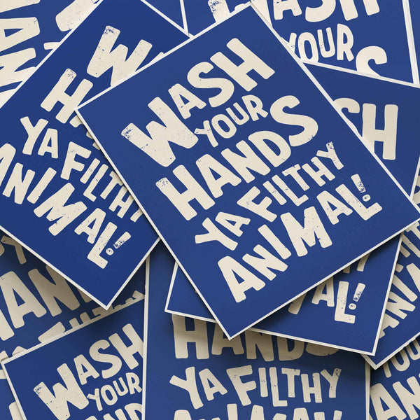 Bold blue and cream text art saying
