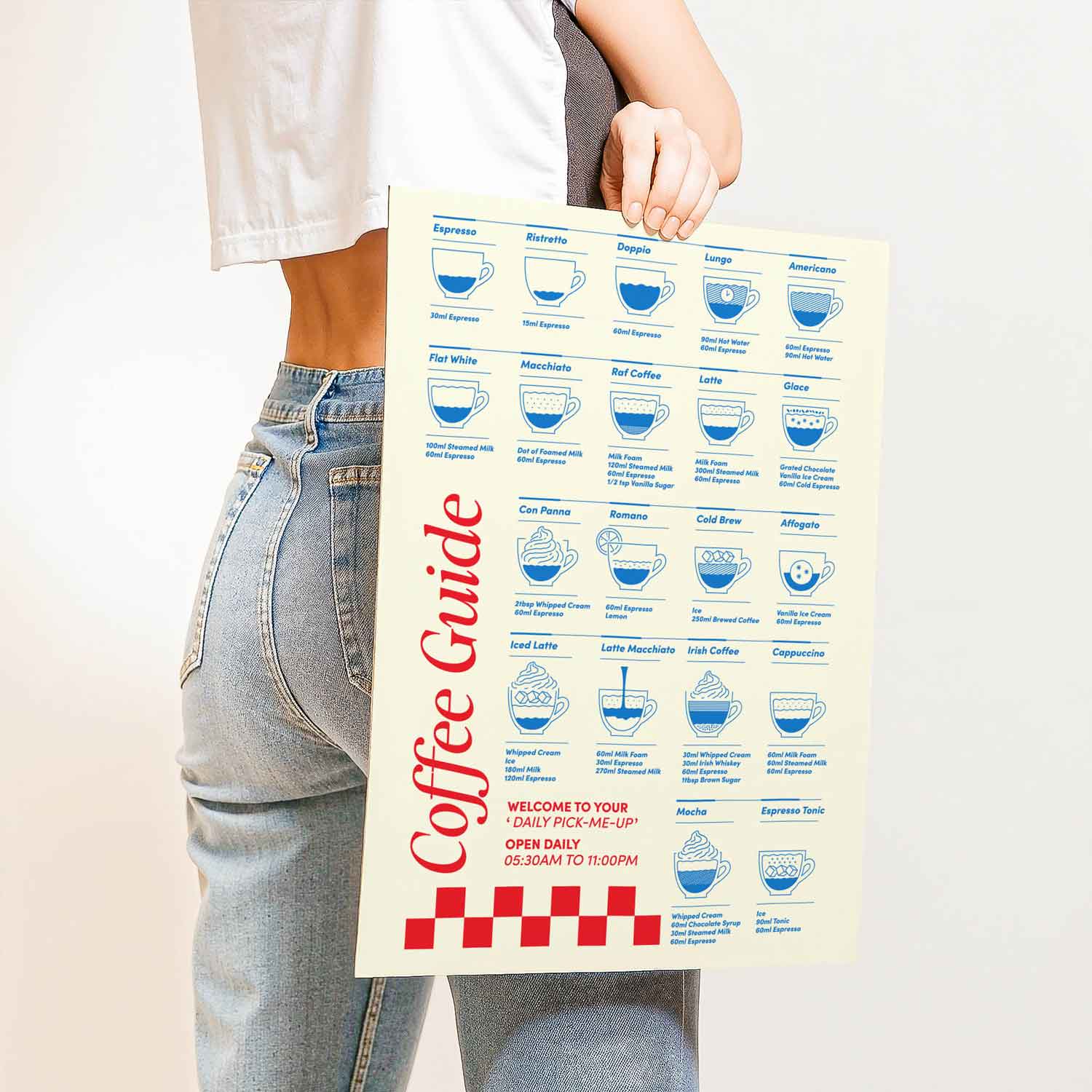 Stylish coffee brewing guide wall art with illustrated ratios and retro-inspired design—perfect for kitchens, coffee bars, or café corners.