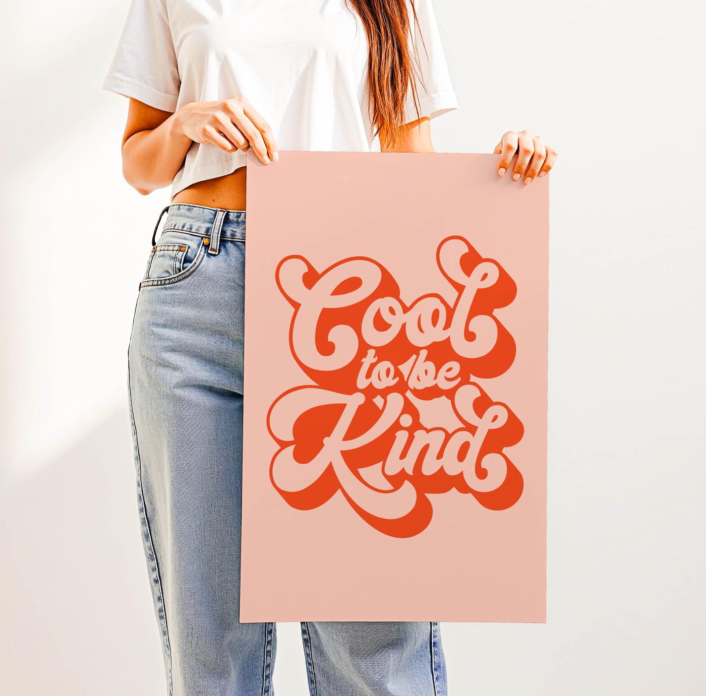 Groovy 70s-style “Cool to Be Kind” retro typography print with bold, playful lettering—positive affirmation wall art for classrooms, dorms, or vintage-inspired spaces.
