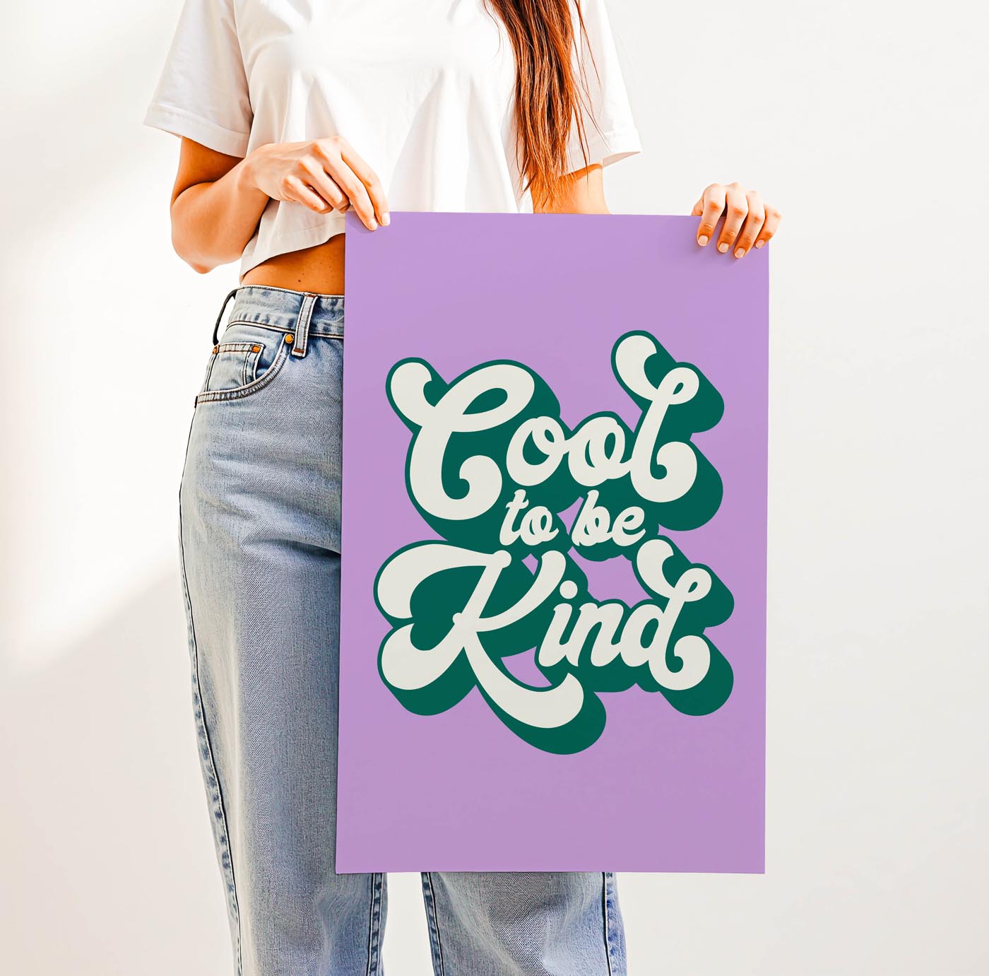 Groovy 70s-style “Cool to Be Kind” retro typography print with bold, playful lettering—positive affirmation wall art for classrooms, dorms, or vintage-inspired spaces.