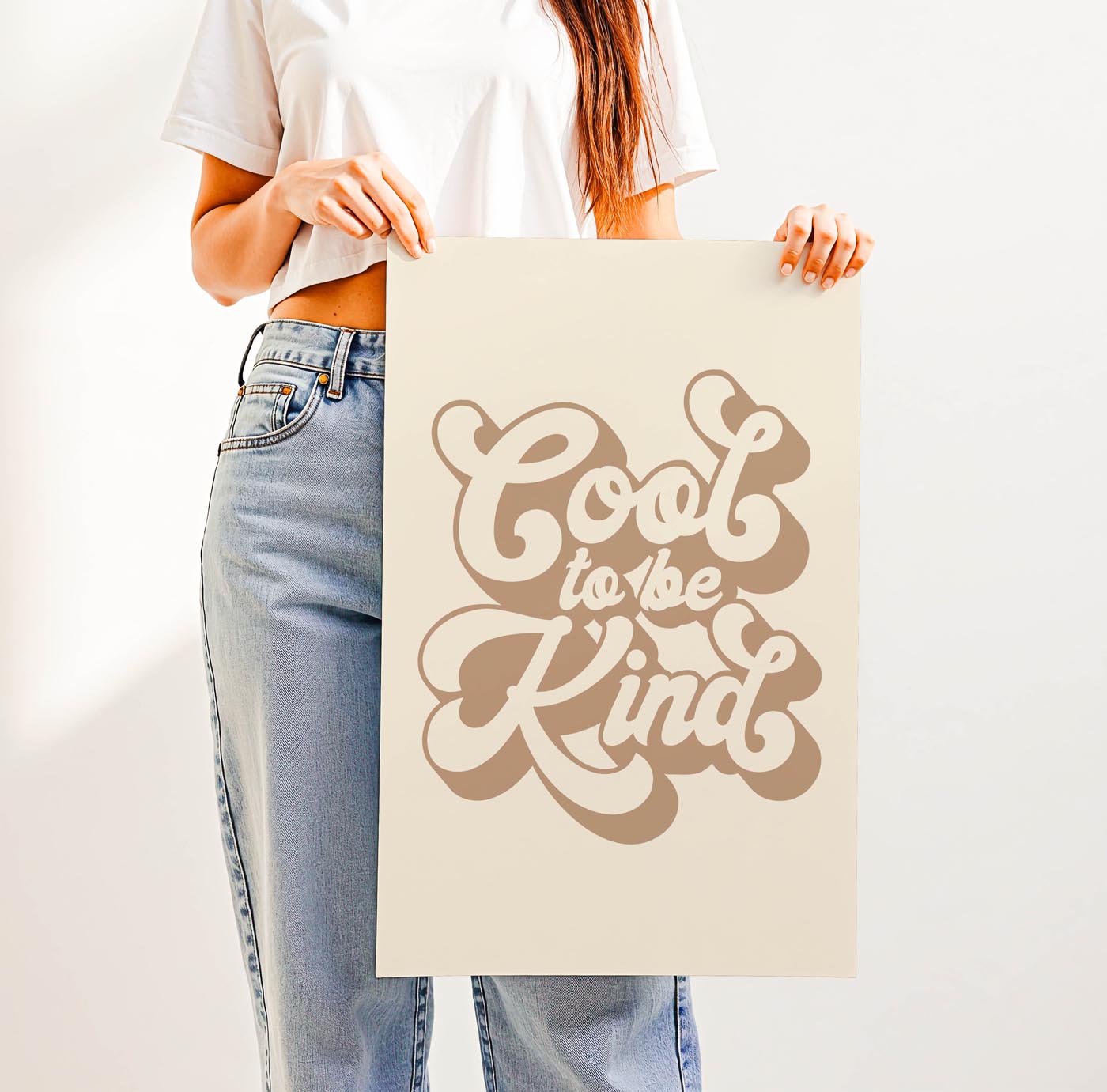 Groovy 70s-style “Cool to Be Kind” retro typography print with bold, playful lettering—positive affirmation wall art for classrooms, dorms, or vintage-inspired spaces.
