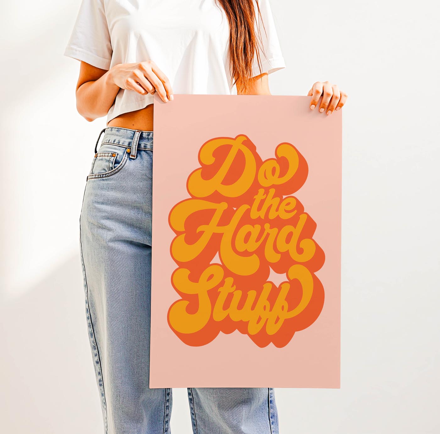 Retro “Do the Hard Stuff” motivational wall art in bold 70s typography, perfect for classrooms, offices, or study spaces to inspire grit and resilience.