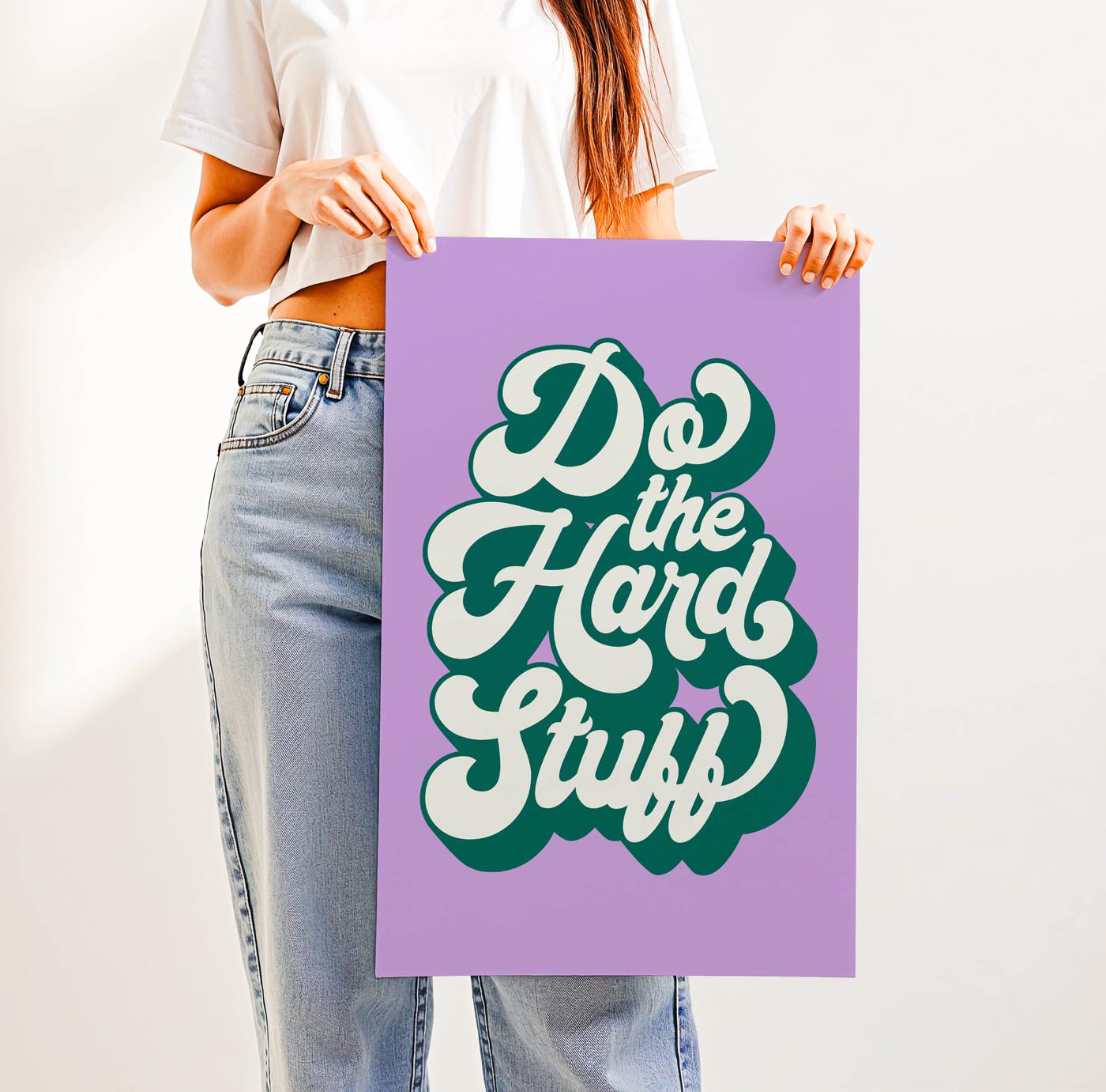 Retro “Do the Hard Stuff” motivational wall art in bold 70s typography, perfect for classrooms, offices, or study spaces to inspire grit and resilience.
