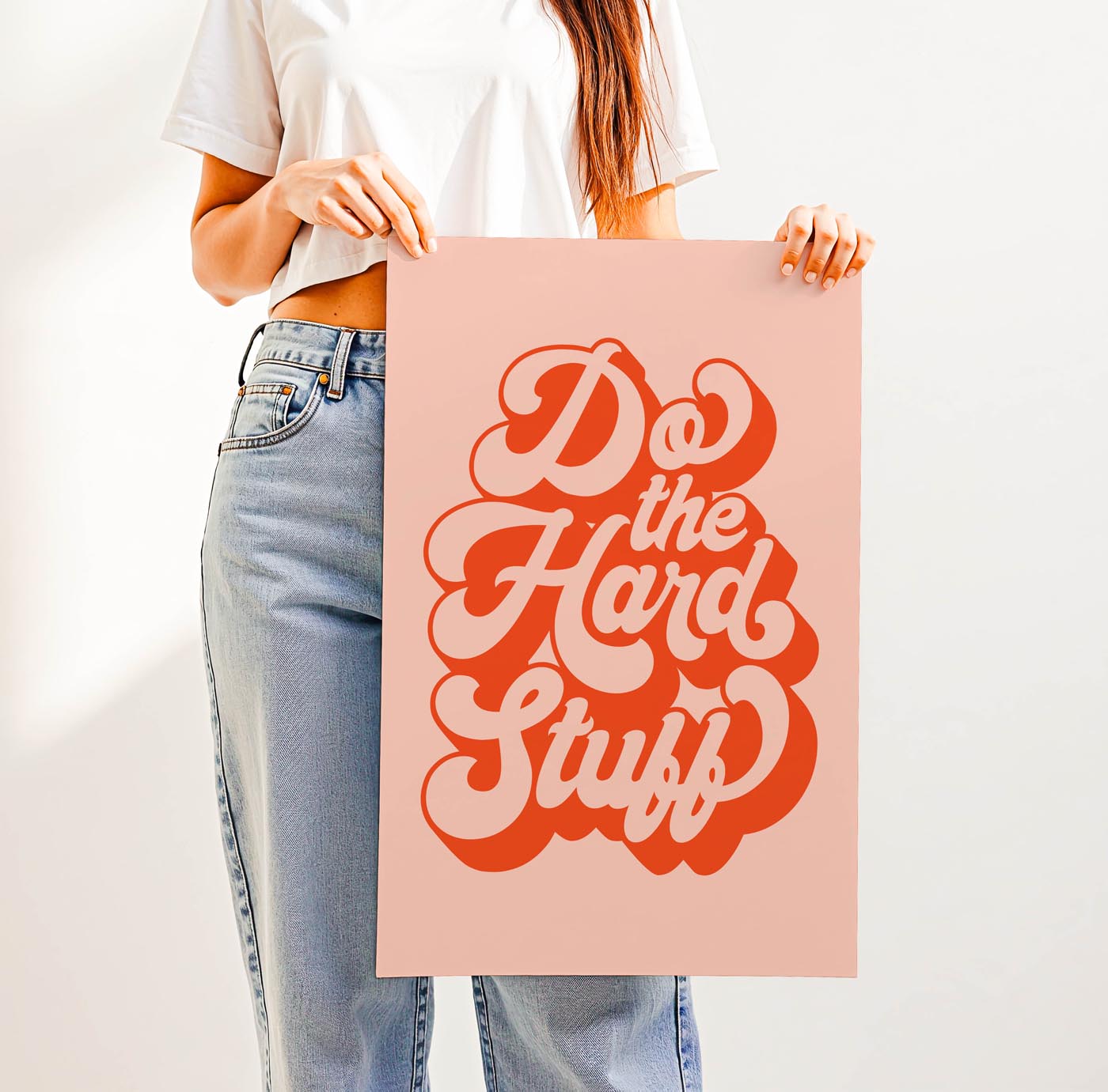Retro “Do the Hard Stuff” motivational wall art in bold 70s typography, perfect for classrooms, offices, or study spaces to inspire grit and resilience.