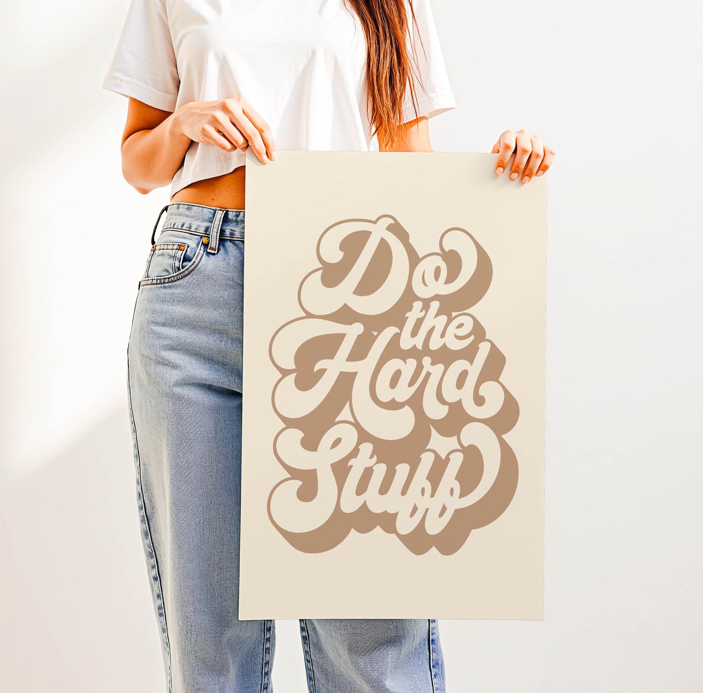 Retro “Do the Hard Stuff” motivational wall art in bold 70s typography, perfect for classrooms, offices, or study spaces to inspire grit and resilience.