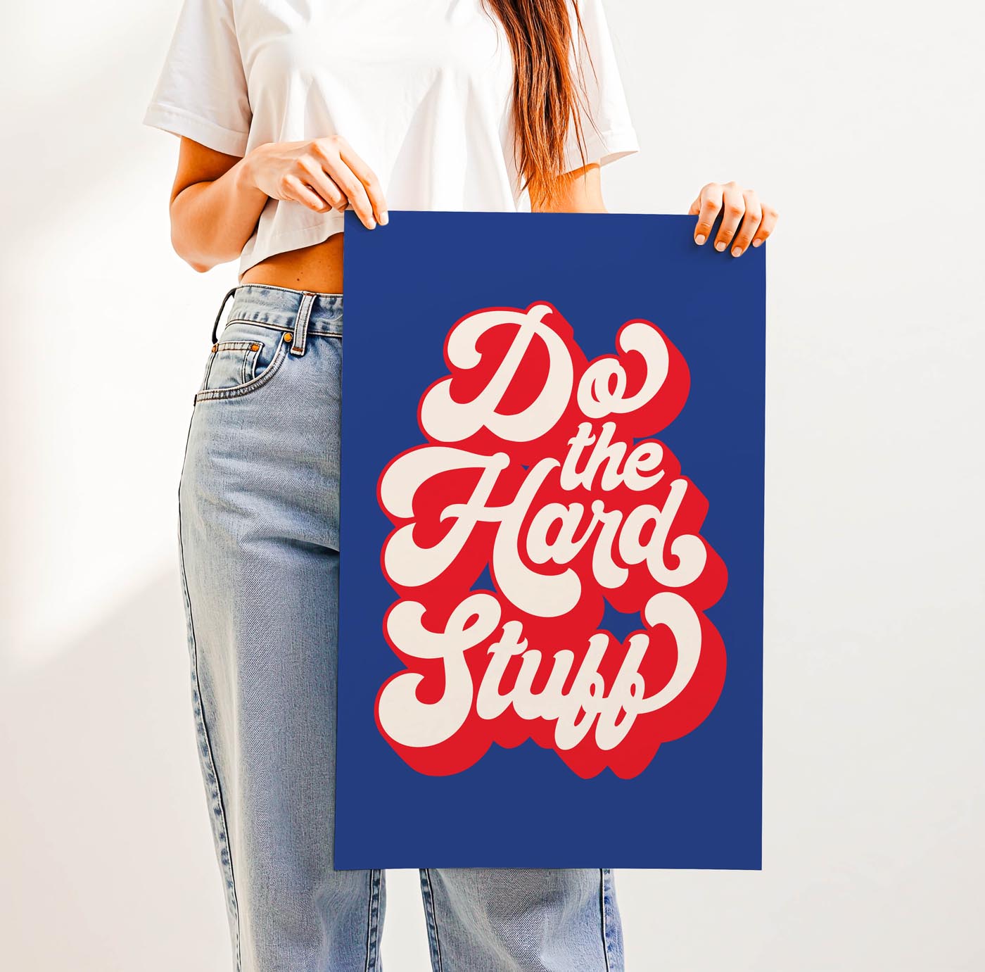 Retro “Do the Hard Stuff” motivational wall art in bold 70s typography, perfect for classrooms, offices, or study spaces to inspire grit and resilience.