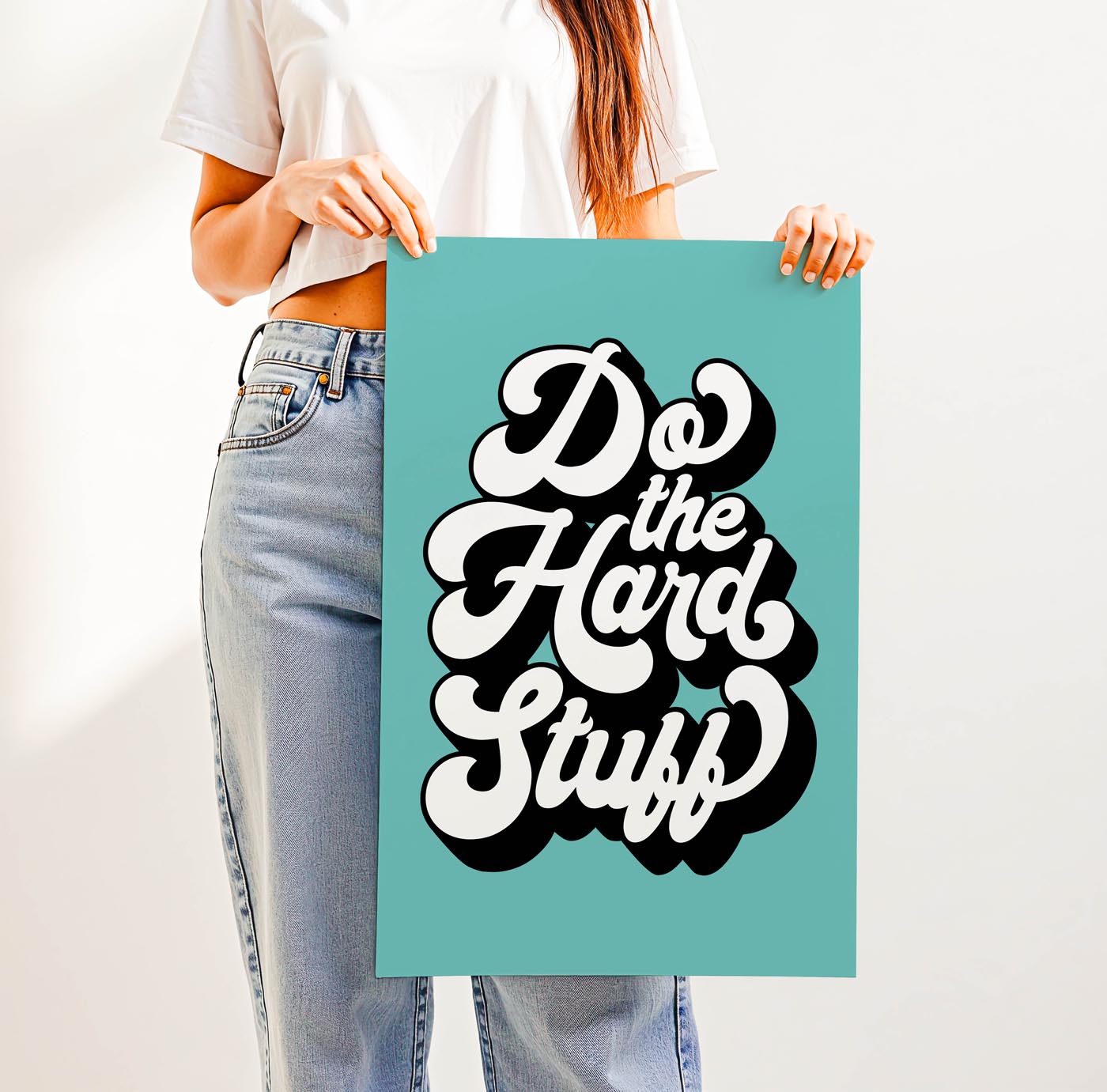Retro “Do the Hard Stuff” motivational wall art in bold 70s typography, perfect for classrooms, offices, or study spaces to inspire grit and resilience.