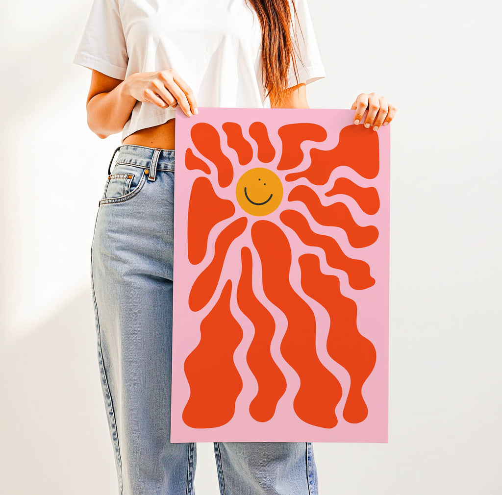 Best-selling “Here Comes the Sun” nursery wall art print – trendy retro-style decor for kids’ rooms, playrooms, or cheerful entryway styling.