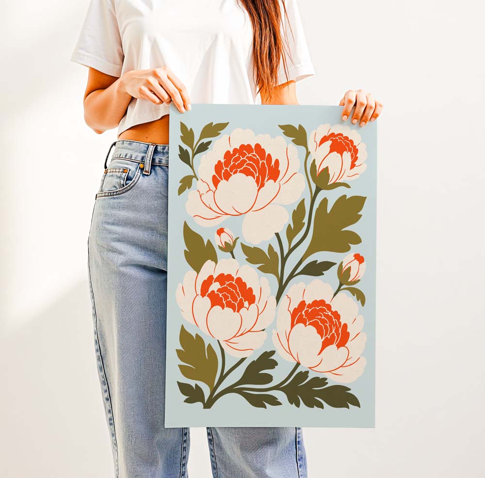 Retro Peonies — Printed & Shipped Wall Art