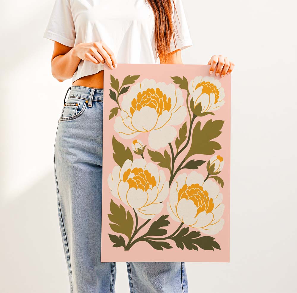 Retro Peonies — Printed & Shipped Wall Art