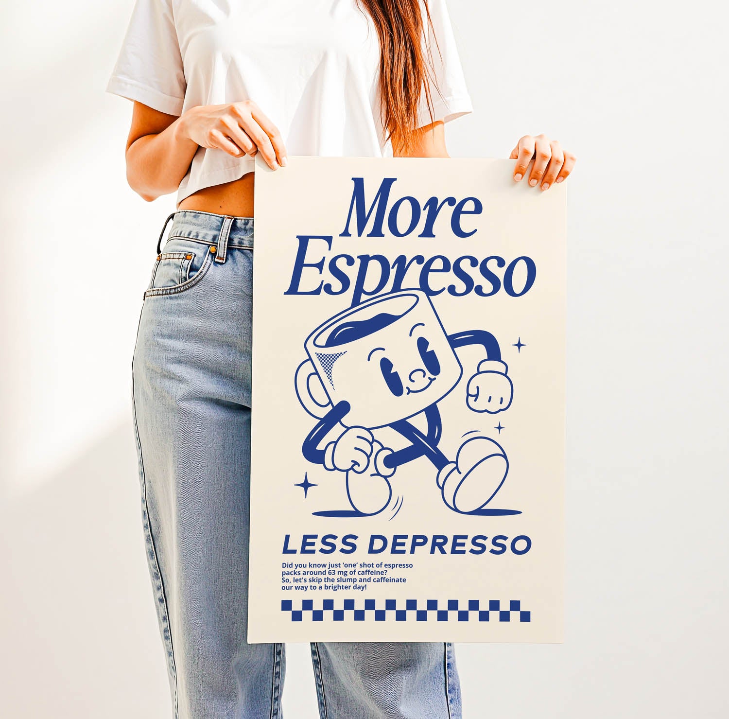 Best-selling retro coffee bar wall art print with vintage lettering that says "More Espresso Less Depresso" — perfect for trendy kitchen or café decor.