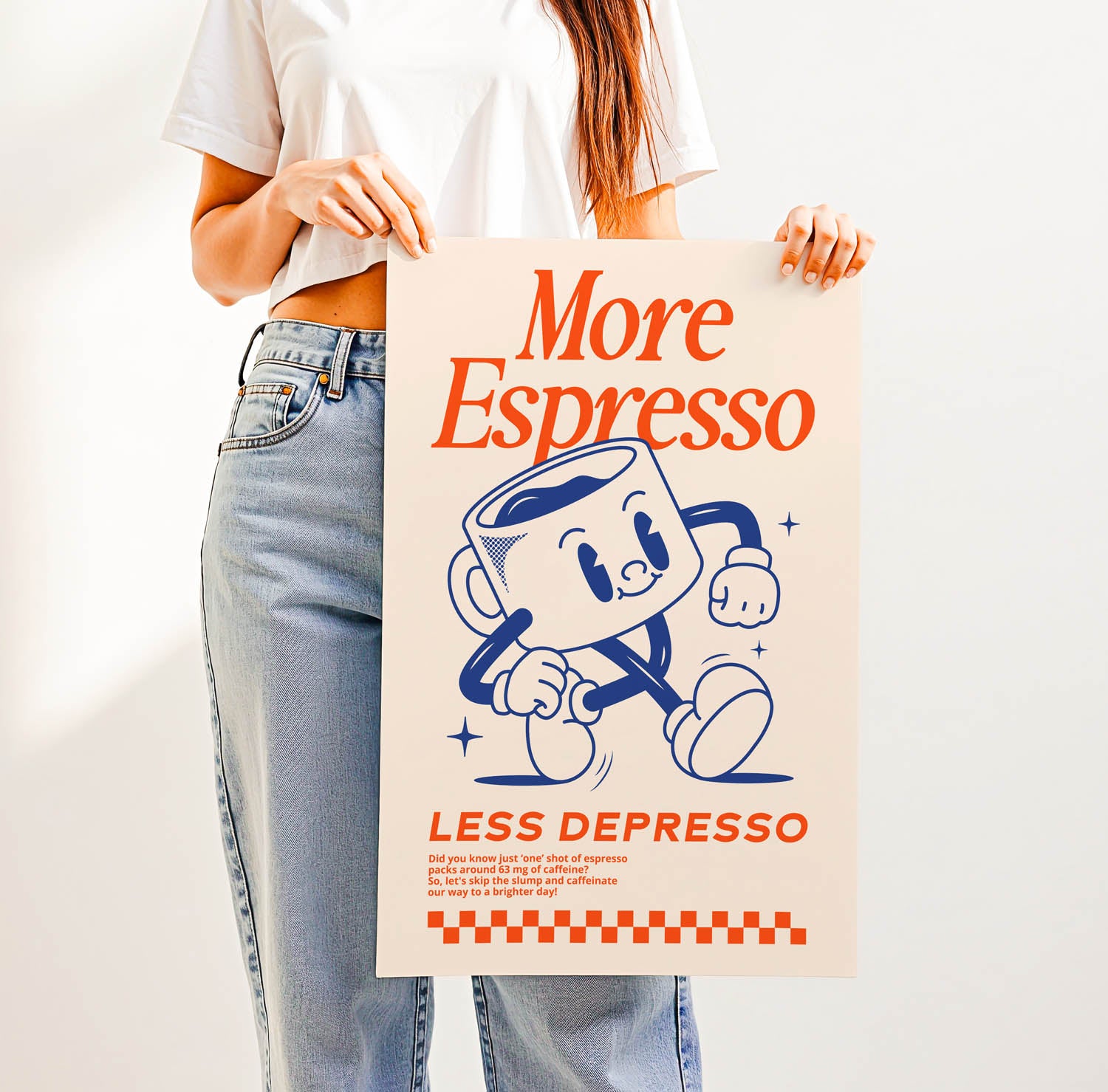 Best-selling retro coffee bar wall art print with vintage lettering that says "More Espresso Less Depresso" — perfect for trendy kitchen or café decor.