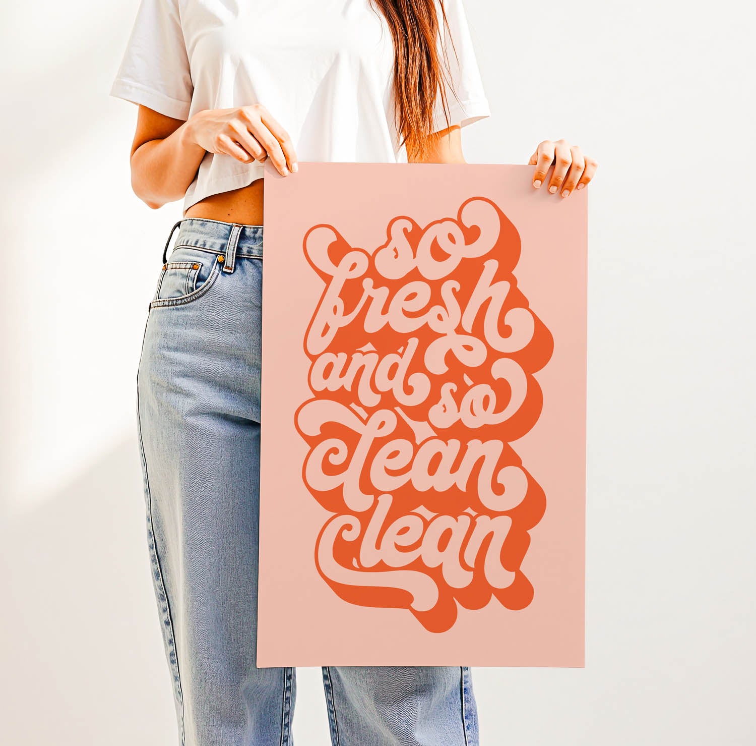 Best-selling “So Fresh and So Clean Clean” bathroom wall art – trendy retro-style printable for modern bathrooms, laundry rooms, or guest powder rooms.