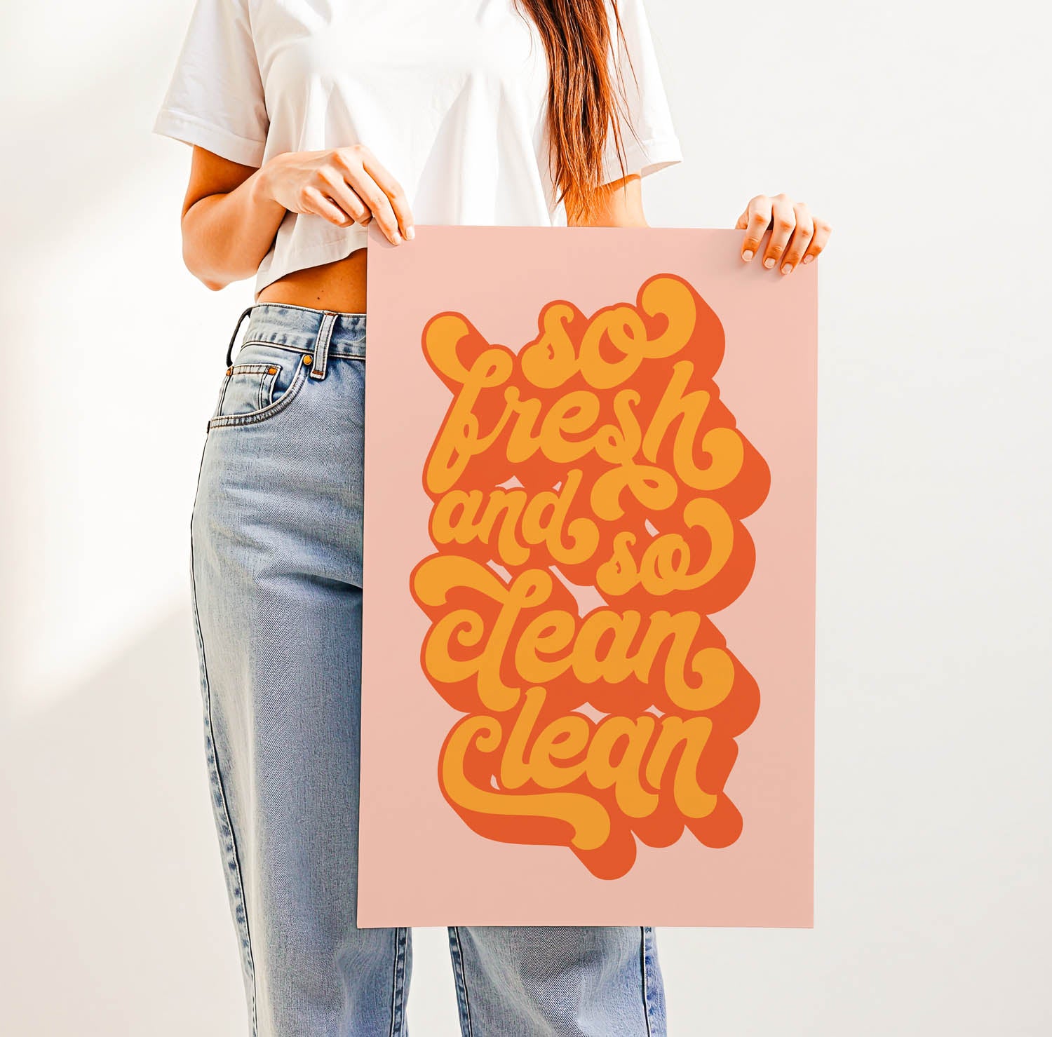 Best-selling “So Fresh and So Clean Clean” bathroom wall art – trendy retro-style printable for modern bathrooms, laundry rooms, or guest powder rooms.