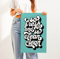 Best-selling “So Fresh and So Clean Clean” bathroom wall art – trendy retro-style printable for modern bathrooms, laundry rooms, or guest powder rooms.