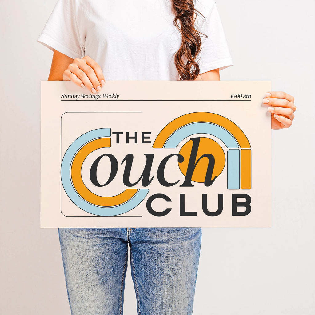 Best-selling horizontal printable wall art that says “The Couch Club” – retro 70s-inspired design perfect for above the couch, living rooms, or cozy spaces.