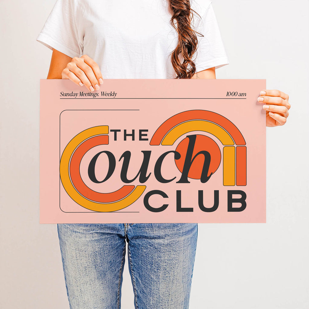 Best-selling horizontal printable wall art that says “The Couch Club” – retro 70s-inspired design perfect for above the couch, living rooms, or cozy spaces.