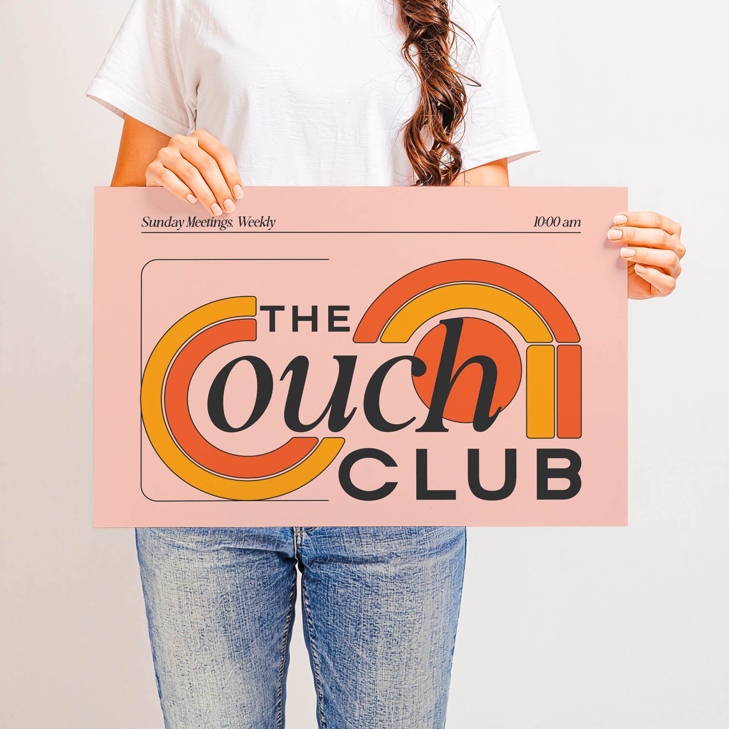 Best-selling horizontal printable wall art that says “The Couch Club” – retro 70s-inspired design perfect for above the couch, living rooms, or cozy spaces.