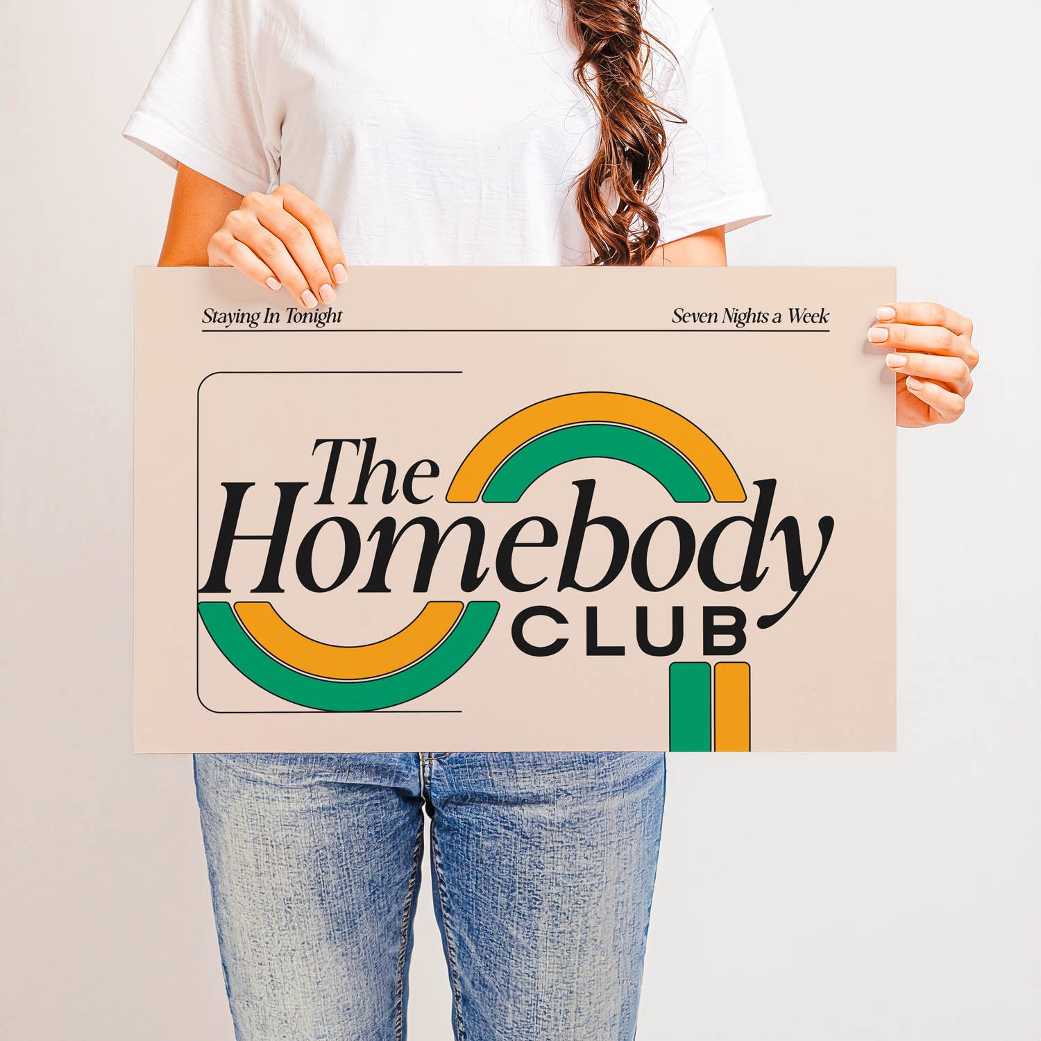 Best-selling mid-century modern wall art print that says “The Homebody Club” – retro 70s-inspired typography for cozy interiors and aesthetic home decor.