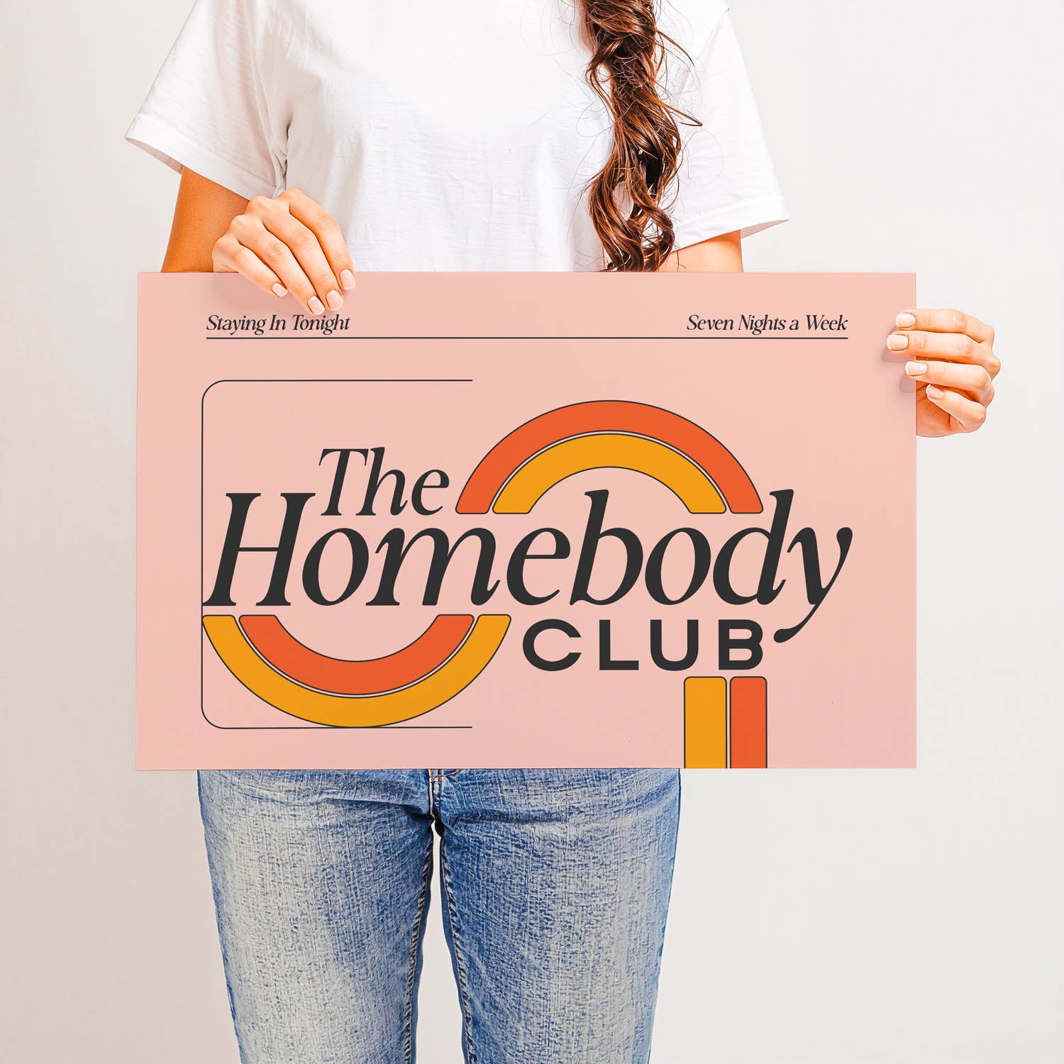 Best-selling mid-century modern wall art print that says “The Homebody Club” – retro 70s-inspired typography for cozy interiors and aesthetic home decor.
