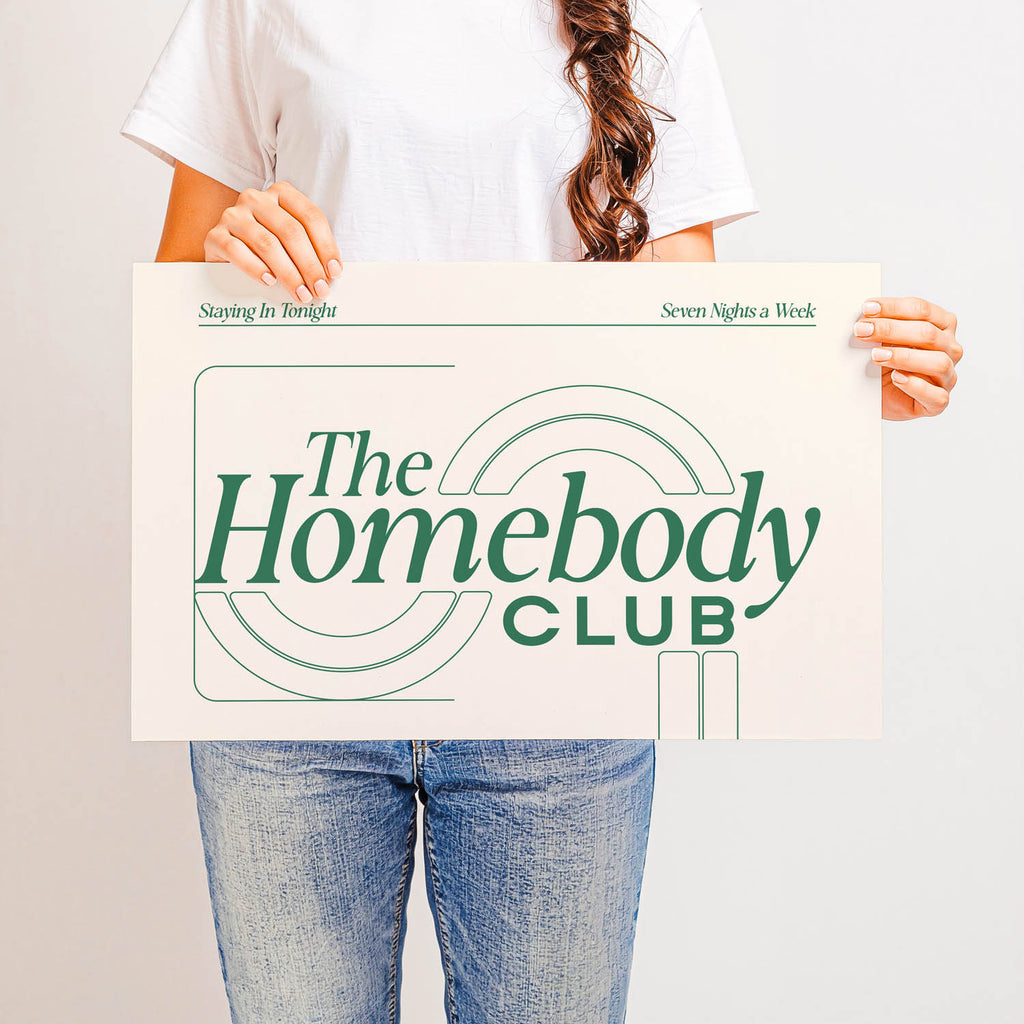 Best-selling mid-century modern wall art print that says “The Homebody Club” – retro 70s-inspired typography for cozy interiors and aesthetic home decor.