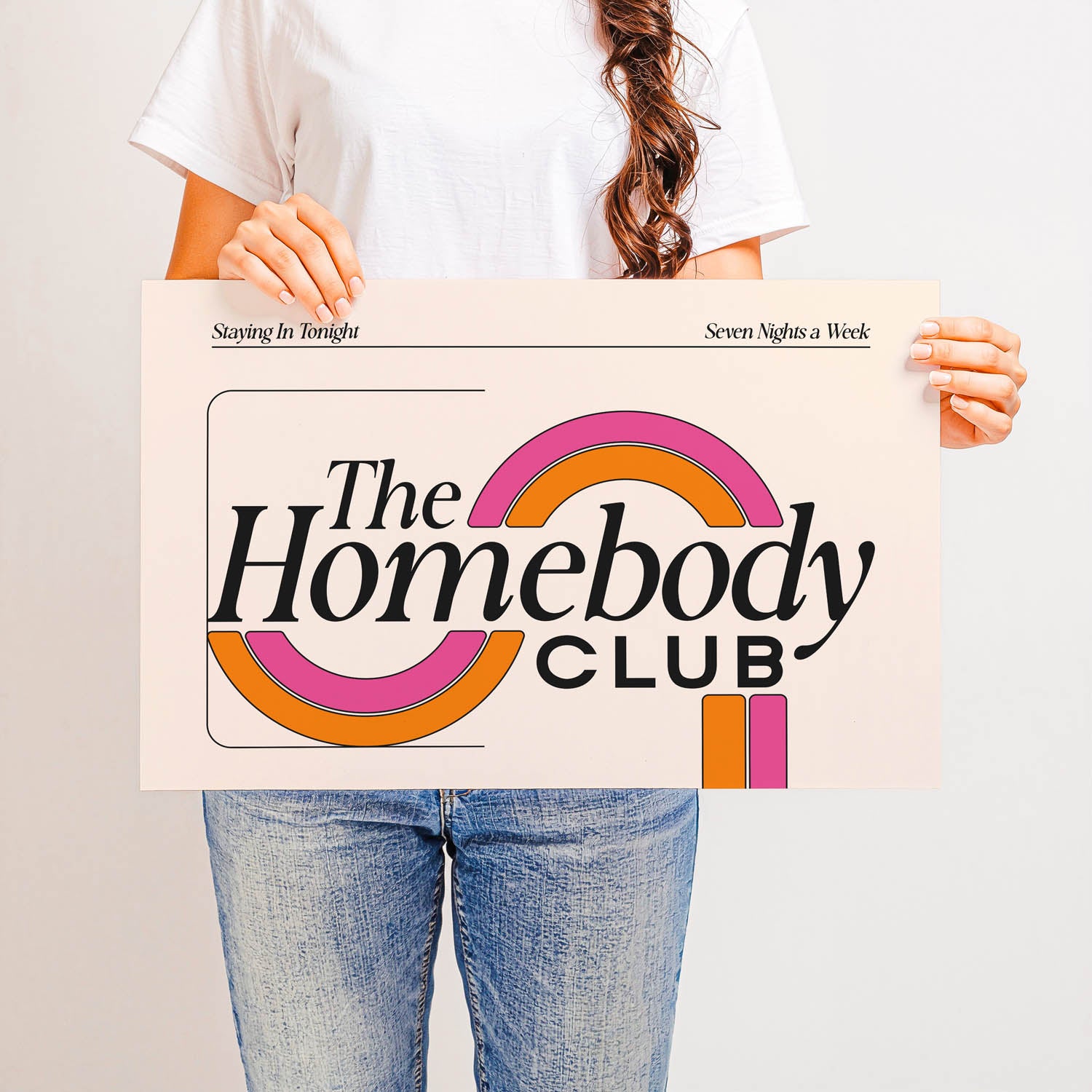 Best-selling mid-century modern wall art print that says “The Homebody Club” – retro 70s-inspired typography for cozy interiors and aesthetic home decor.
