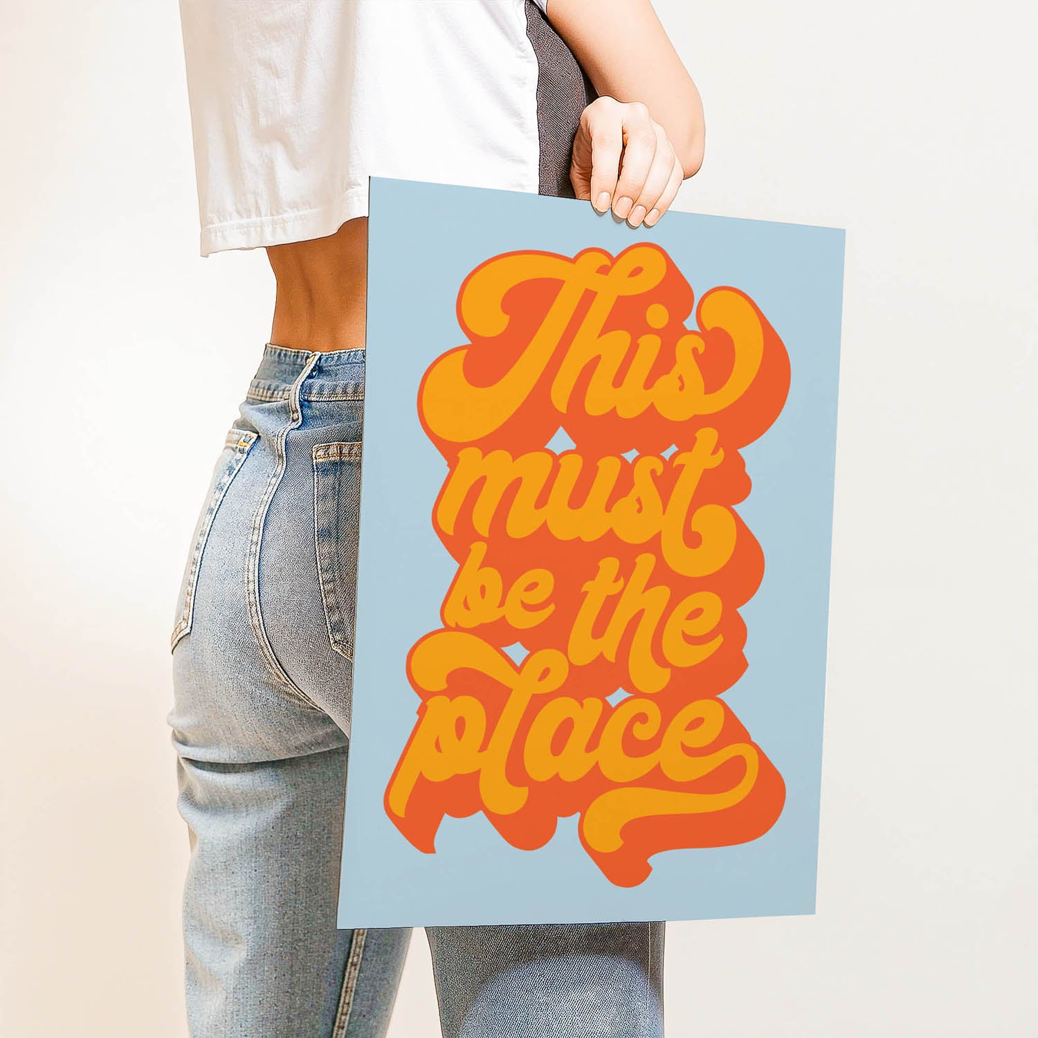 Best-selling 70s retro typography wall art print that says “This Must Be the Place” – perfect for gallery walls, entryways, or aesthetic home decor.